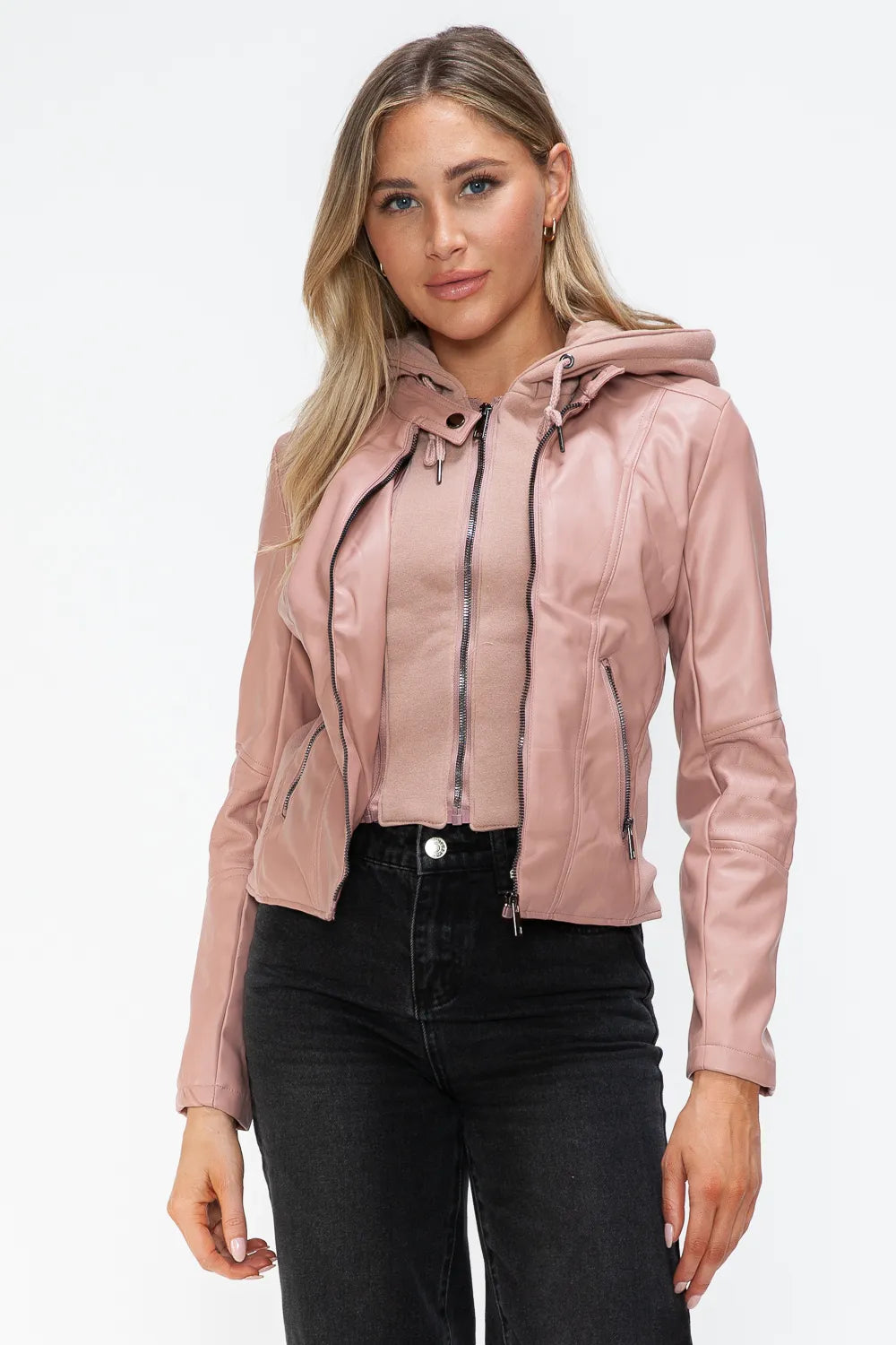 Snobbish PU Leather Biker Jacket with Side Zip Pockets